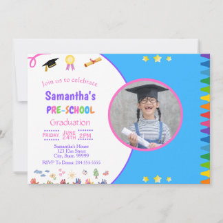  Girl Pre-school Graduation Party Invitation