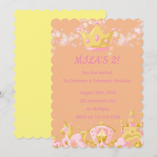 Girl princess birthday invitation  (Front/Back)