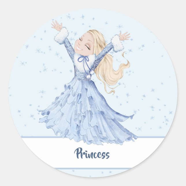  Girl Princess Enchanted  Snowflakes Classic Round Sticker (Front)