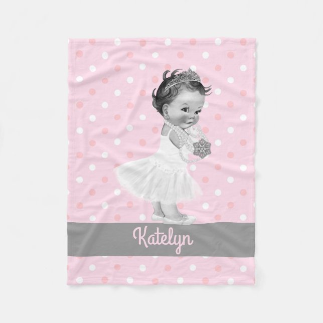 Girl Princess Nursery Personalised Pink Polka Dots Fleece Blanket (Front)
