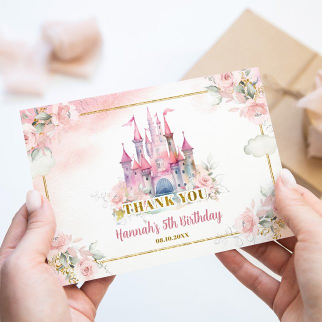 Girl Princess Royal Castle 5th Birthday Thank You Card (Creator Uploaded)