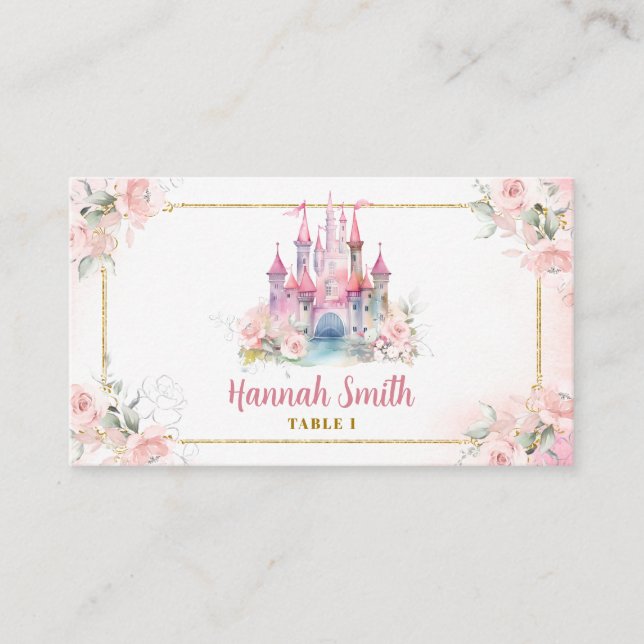 Girl Princess Royal Castle Fifth Birthday Place Card (Front)