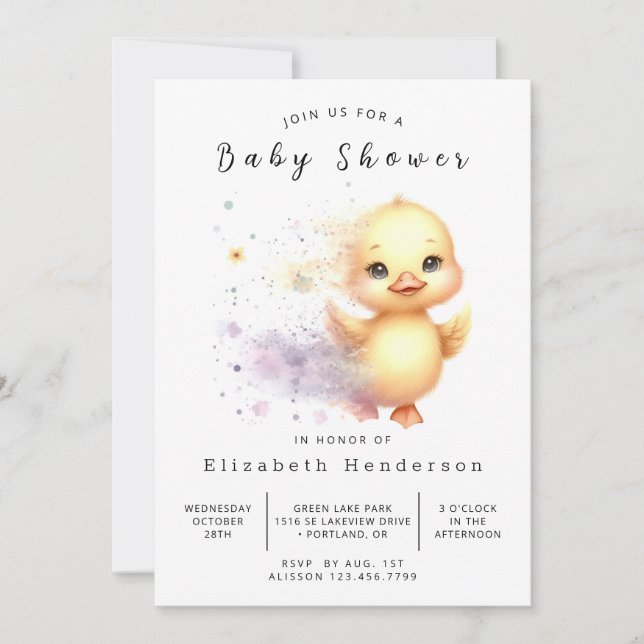 Girl Printable Duck Baby Shower  Invitation (Front)