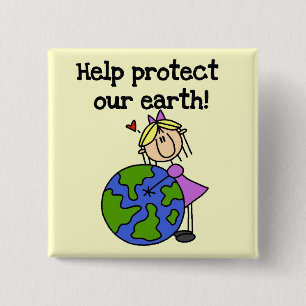 Girl Protect Our Earth Tshirts and Gifts 15 Cm Square Badge