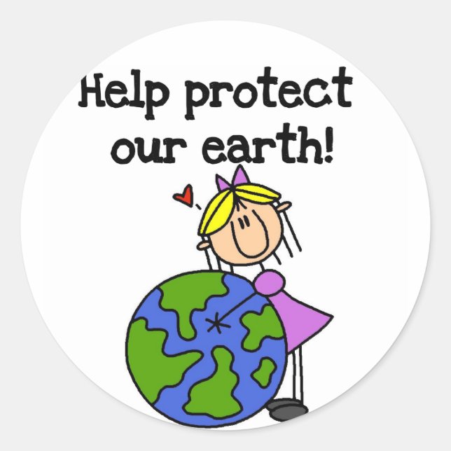 Girl Protect Our Earth Tshirts and Gifts Classic Round Sticker (Front)