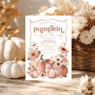 Girl Pumpkin Baby Shower Floral Retro Vintage Invitation