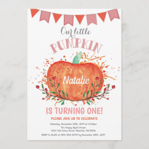 Girl Pumpkin Birthday Invitation Orange and Pink