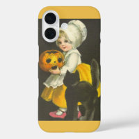 Girl Pumpkin Black Cat Vintage Halloween