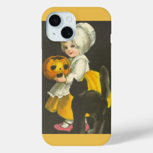 Girl Pumpkin Cat Vintage Halloween iPhone 15 Case