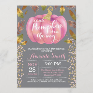 Girl Pumpkin Fall Baby Shower Gold Glitter Invitation