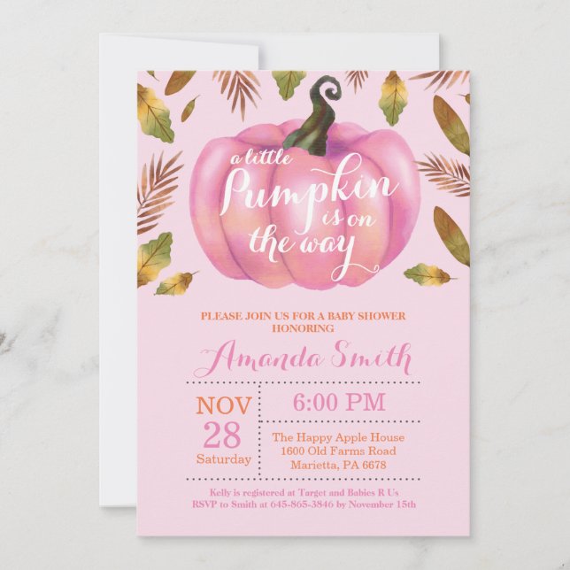 Girl Pumpkin Fall Baby Shower Invitation (Front)