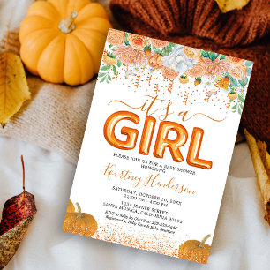 Girl Pumpkin Fall Baby Shower Invitation