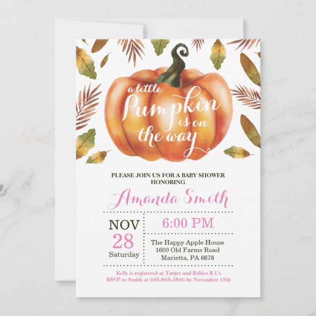 Girl Pumpkin Fall Baby Shower Invitation (Front)