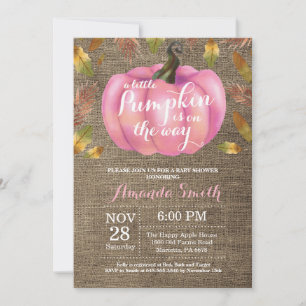 Girl Pumpkin Fall Baby Shower Pink and Burlap Invitation