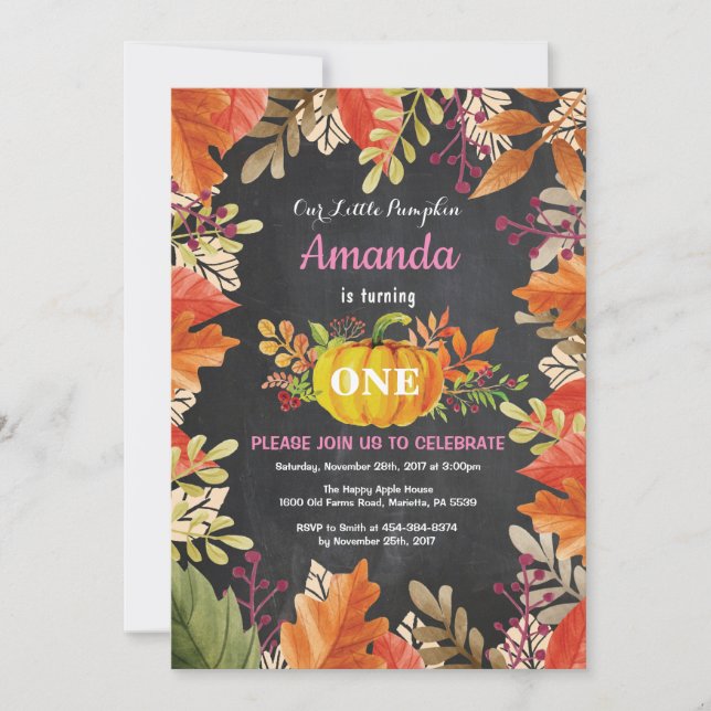 Girl Pumpkin Fall Birthday Invitation (Front)