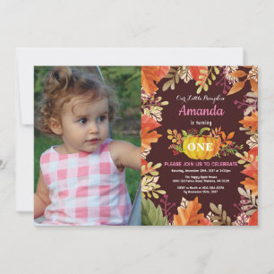 Girl Pumpkin Fall Birthday Invitation