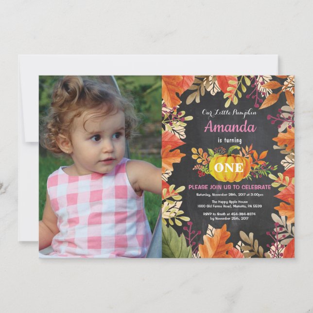 Girl Pumpkin Fall Birthday Invitation (Front)