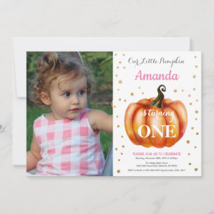 Girl Pumpkin Fall Birthday Invitation Gold
