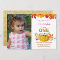 Girl Pumpkin Fall First Birthday Gold Glitter