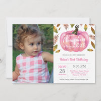 Girl Pumpkin First Birthday Invitation Pink