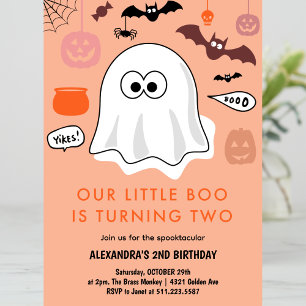 Girl Pumpkin Orange Ghost Halloween 2nd Birthday Invitation