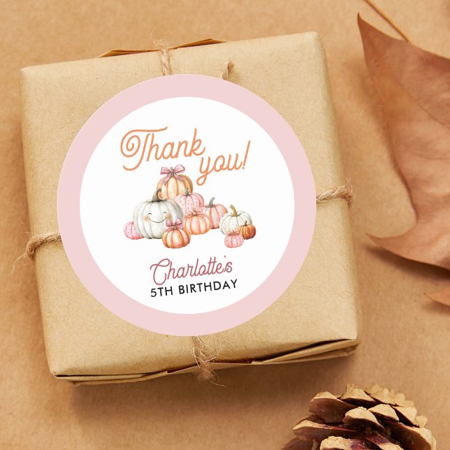 Girl Pumpkin Patch Bows Birthday Party Classic Round Sticker (Creator Uploaded)