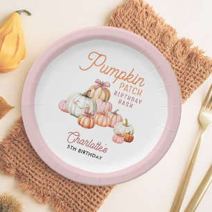 Girl Pumpkin Patch Bows Birthday Party Paper Plate