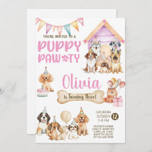 Girl puppy / dogs birthday party invitation. invitation