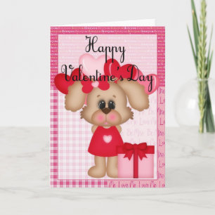 Girl Puppy Love Happy Valentine Greeting Card 2