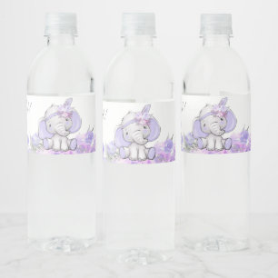Girl Purple Boho Elephant Baby Shower Water Bottle Label
