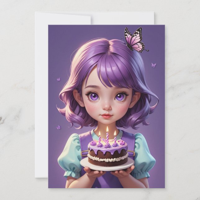Girl purple butterfly birthday invitations (Front)