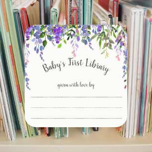 Girl Purple floral bookplate, book baby shower Square Sticker