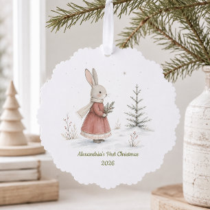 Girl Rabbit First Christmas Scalloped Keepsake Tree Decoration Card