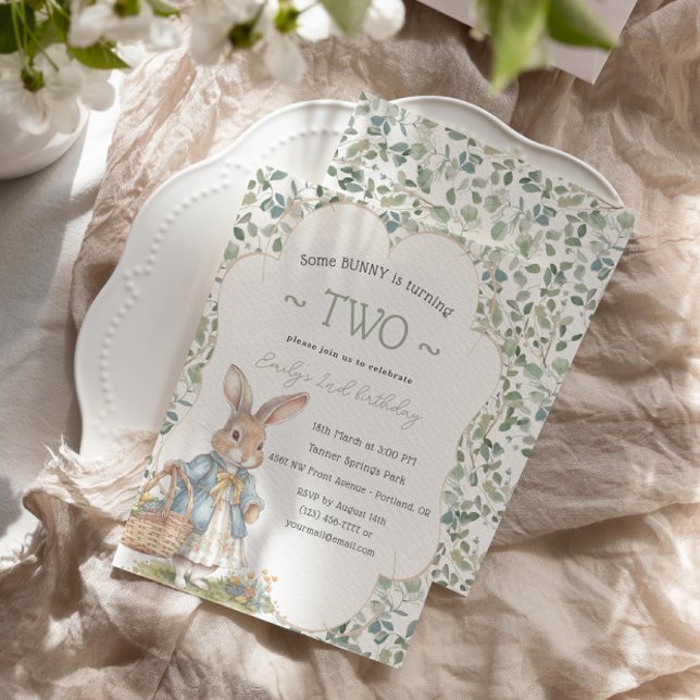 Girl Rabbit Greneery Birthday Party Invitation (Creator Uploaded)