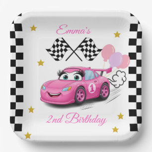 Girl Racing Birthday Plates Fast One & Two Fast
