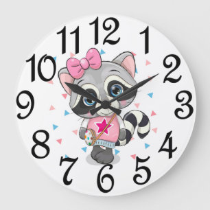 Girl Racoon Large Clock