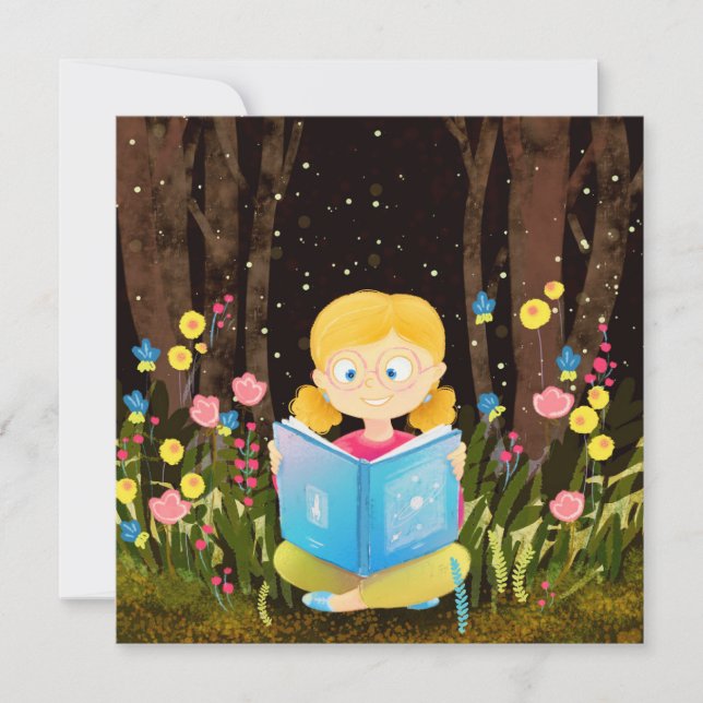 Girl Reading a Book  Holiday Card (Front)