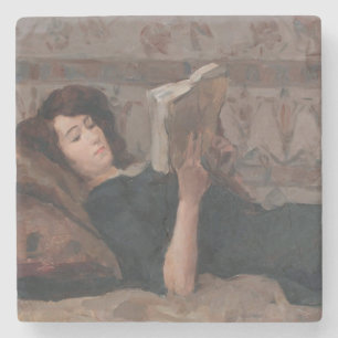 Girl Reading a Book (Reclining on a Divan) Stone Coaster