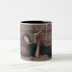 Girl Reading a Book (Reclining on a Divan) Two-Tone Coffee Mug