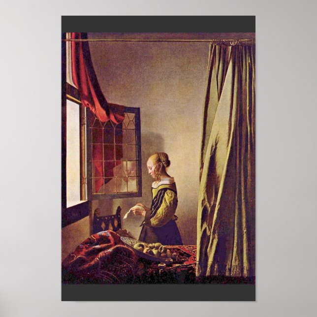 Girl Reading A Letter At An Open Window,  By Verme Poster (Front)