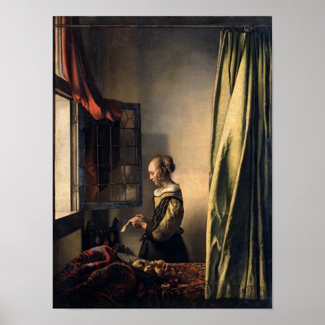Girl Reading a Letter at an Open Window by Vermeer Poster (Front)