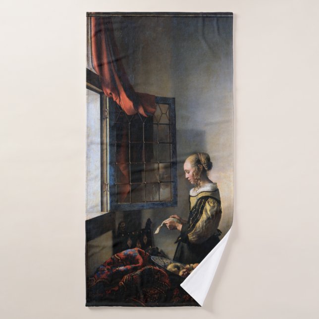 Girl Reading a Letter at an Open Window, Vermeer Bath Towel (Bath Towel)