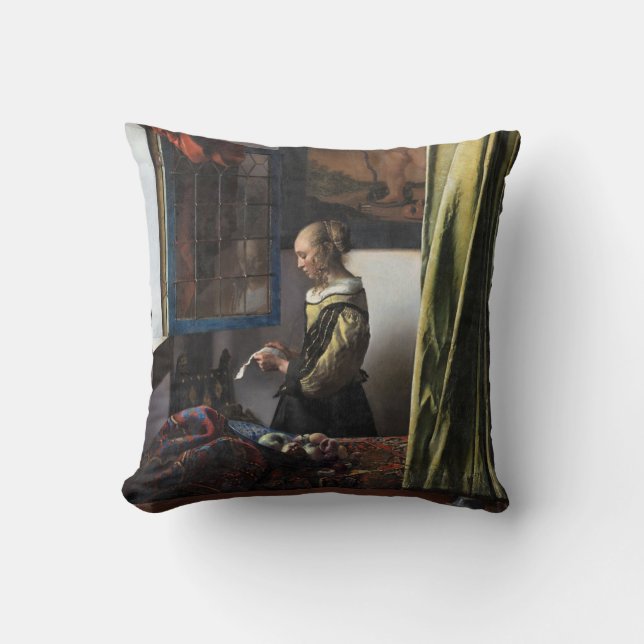 Girl Reading a Letter at an Open Window, Vermeer Cushion (Front)