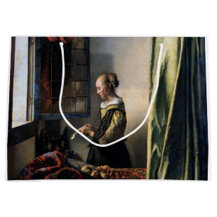 Girl Reading a Letter at an Open Window, Vermeer Large Gift Bag