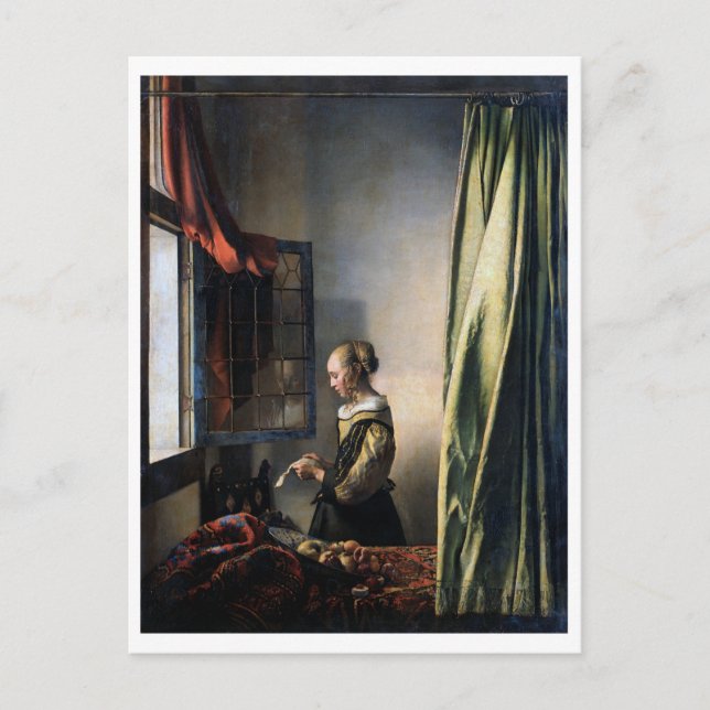 Girl Reading a Letter at an Open Window, Vermeer Postcard (Front)