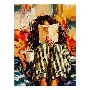 Girl Reading Book Cosy Painting Art Poster