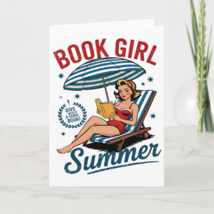 Girl Reading Book Summer Funny Beach Vacation For Card