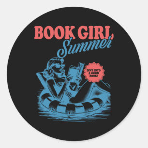Girl Reading Book Summer Funny Beach Vacation For Classic Round Sticker