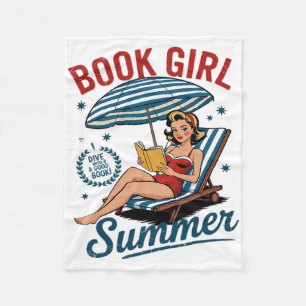 Girl Reading Book Summer Funny Beach Vacation For Fleece Blanket