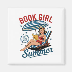 Girl Reading Book Summer Funny Beach Vacation For Magnet